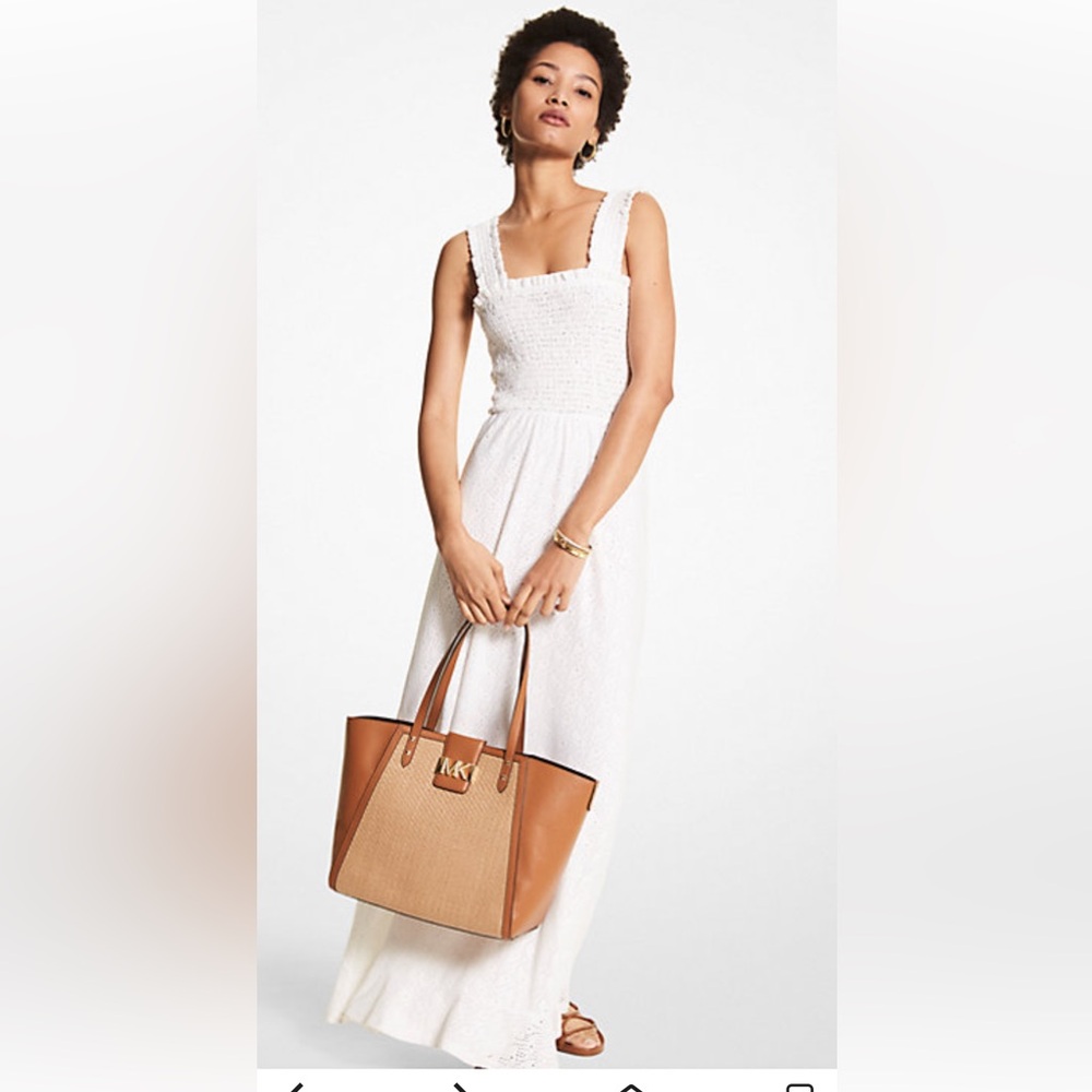 NWT Michael Kors Lnit smocked Ivory Maxi Dress